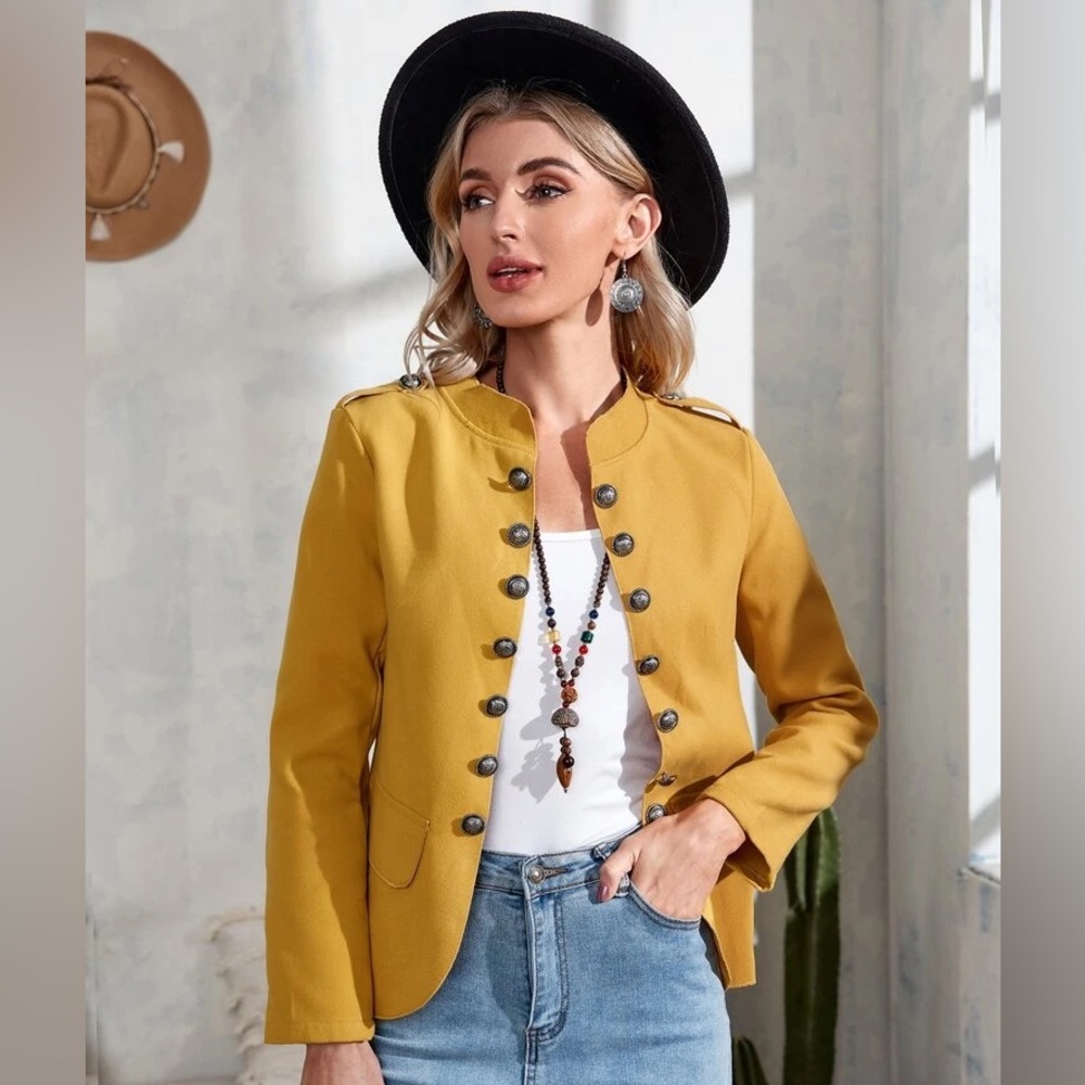 Mustard/Pumpkin Military Faux Suede Blazer Perfect for Halloween or year-round